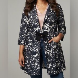 Joseph Ribkoff Black & White Floral Bow Detail 3/4 Sleeve Waist Length Jacket 16